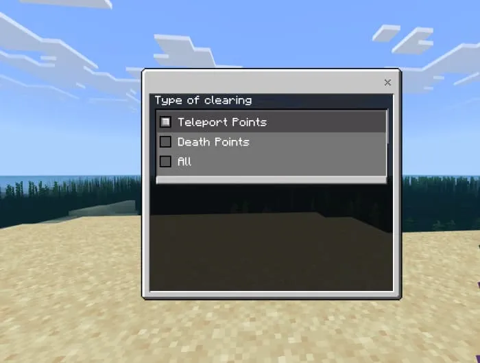 Меню очищения точек смерти и телепортации