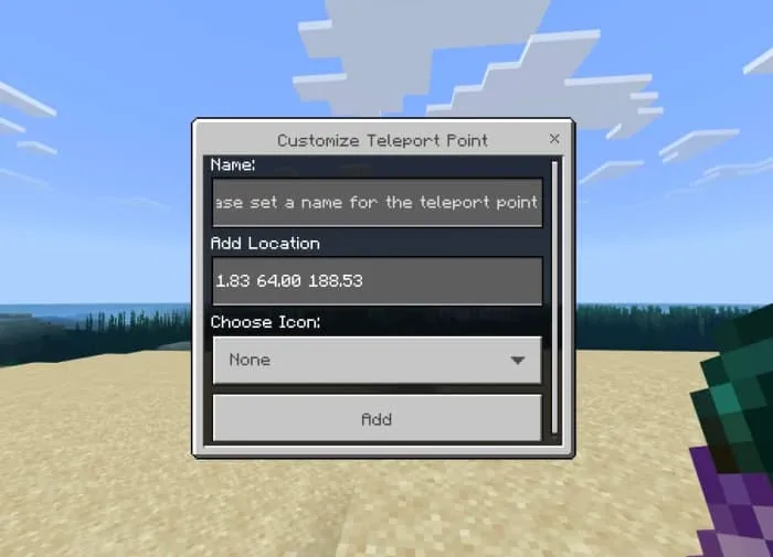Интерфейс добавления точки телепортации