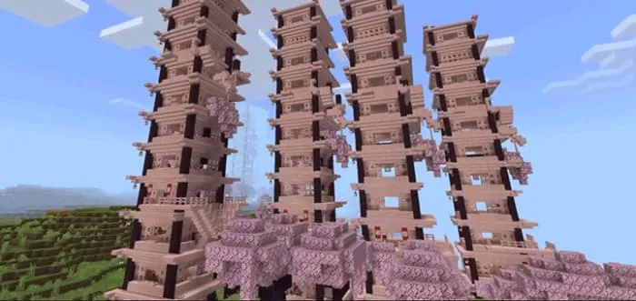 Огромное здание в вишнёвом лесу