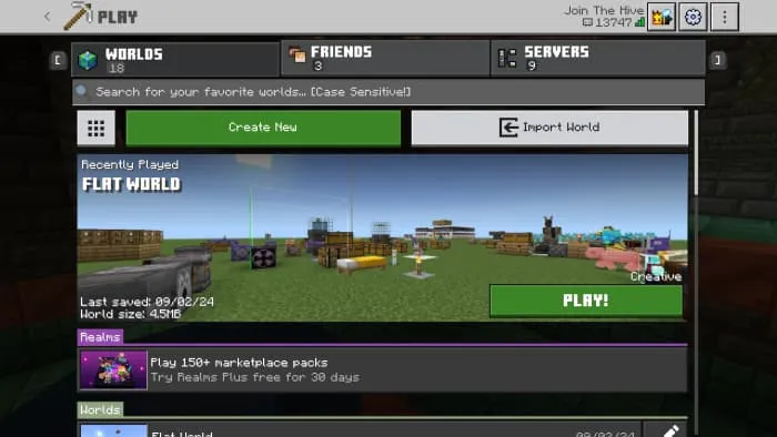 Новый вид экрана создания мира