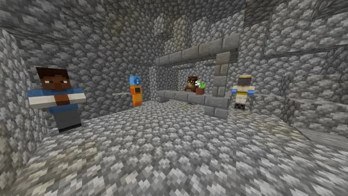 Комната из булыжника с некоторыми персонажами