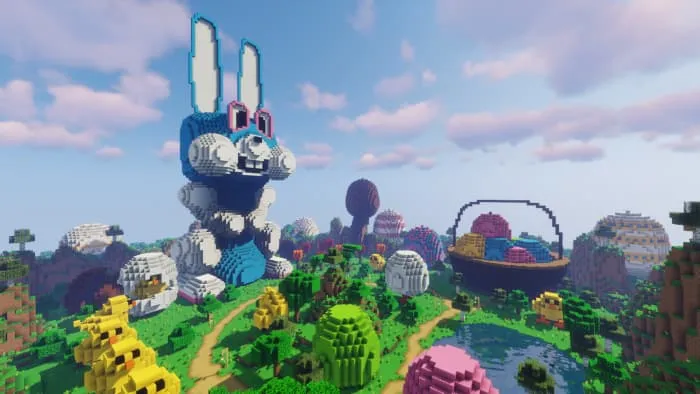 Центральная площадь карты с гигантским голубым пасхальным кроликом