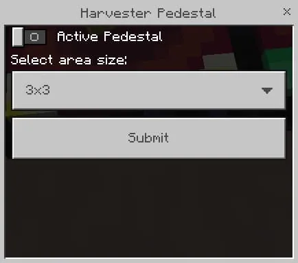 Экран управления настройками зоны сбора урожая
