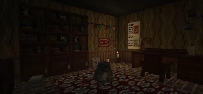 Жуткая комната со столом и шкафом