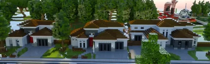 Ряд одинаковых жилых домов в стиле таунхаусов