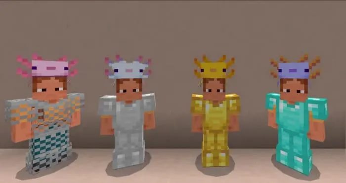 Разные цветовые варианты шляп с аксолотлями