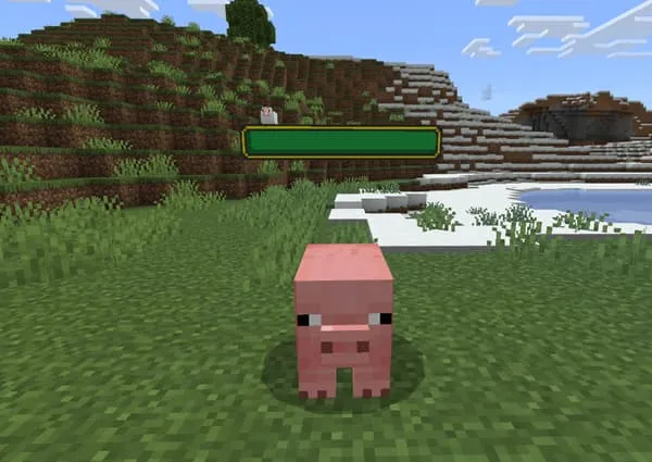 Полоска здоровья над свиньёй — пассивным мобом