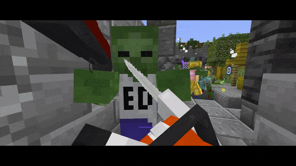 Игрок использует бензопилу для добычи боеприпасов с зомби