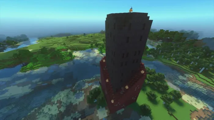 Вид на уникальную постройку из Нижнего мира с возвышающейся архитектурой