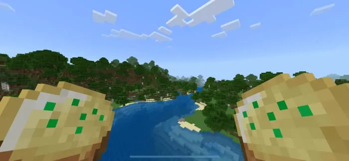 Игрок с текстурой тотема в виде торта в левой руке