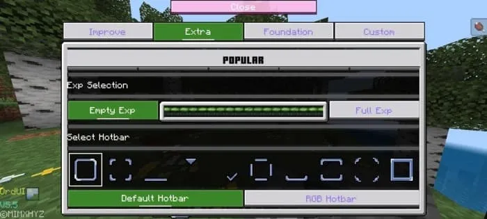 Вид дополнительного меню с другой стороны