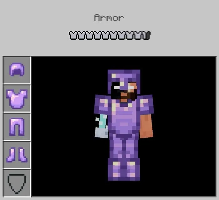 Полный комплект аметистовой брони на игроке