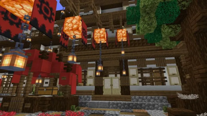 Жилой дом на красной улице с декоративными элементами и японской крышей