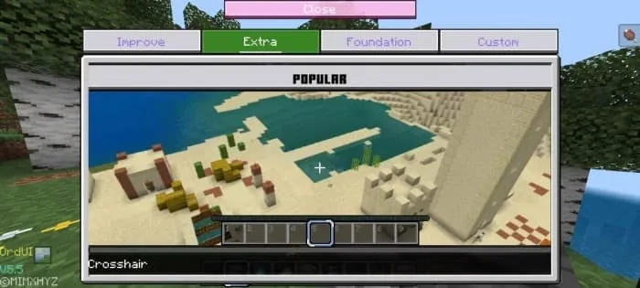 Дополнительное меню с новыми возможностями и настройками