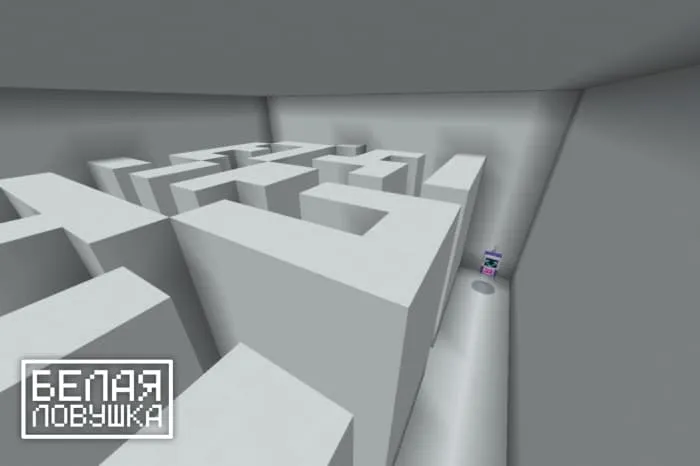 Белоснежный лабиринт из блоков на загадочной карте White Trap для Minecraft