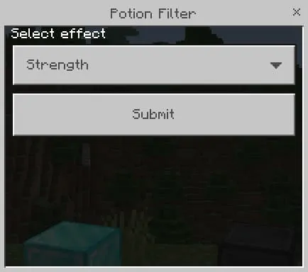 Экран выбора эффекта зелья, цели и времени действия