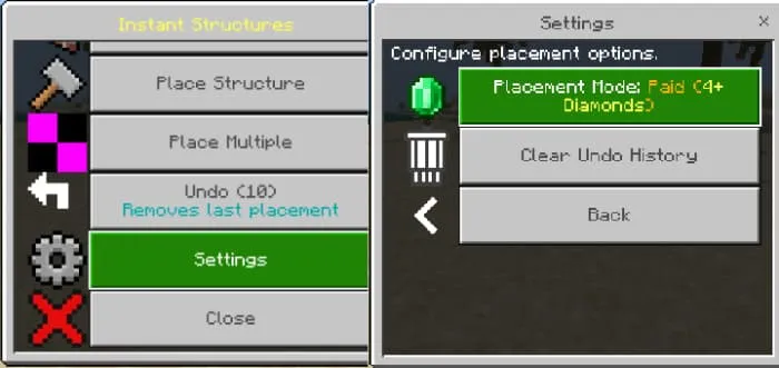 Меню настроек