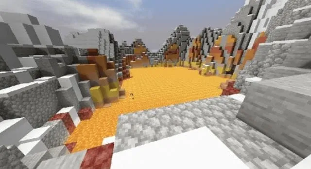 Лавовое озеро среди скал — опасная, но красивая локация