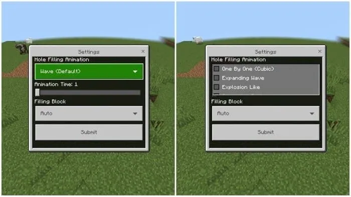 Интерфейс настроек функции заполнения дыр