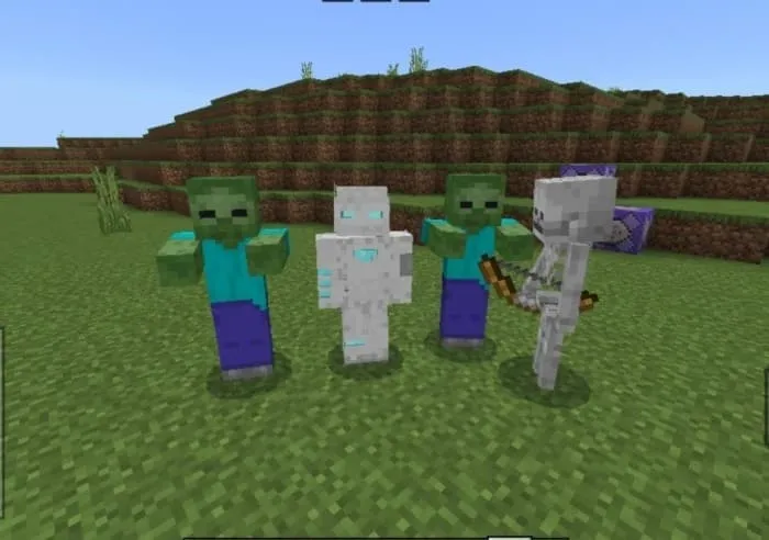 Зомби и скелет возле игрока