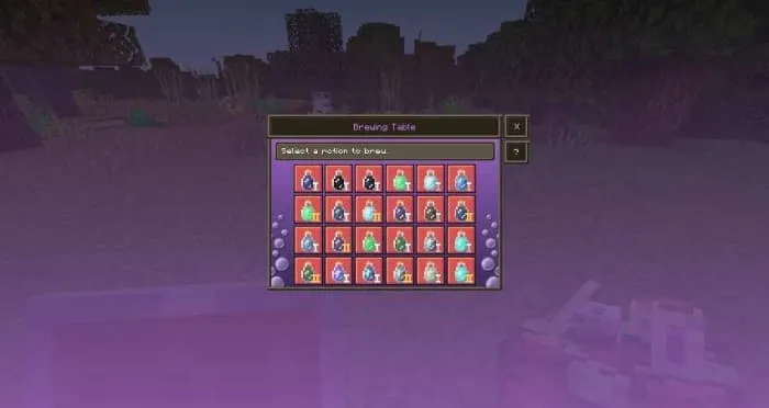 Интерфейс выбора зелий