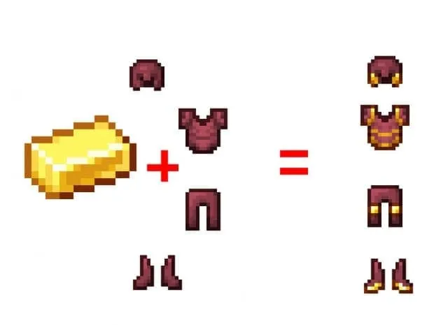 Процесс усиления доспехов золотыми пластинами