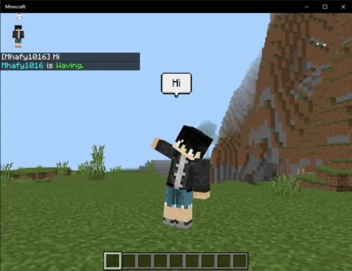 Текстовое сообщение отображается над головой персонажа в Minecraft в виде облачка