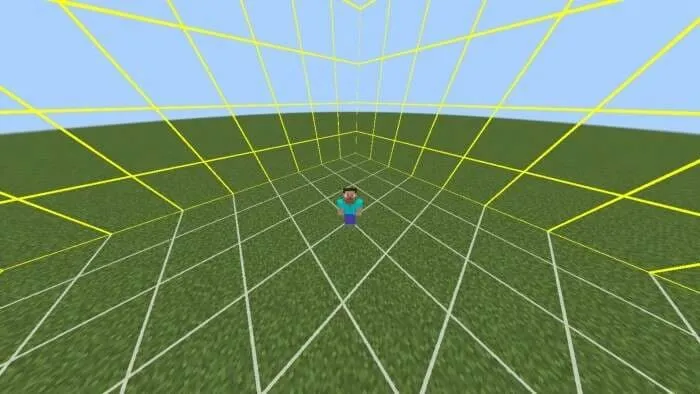 Игрок стоит на земле и вокруг него границы чанков