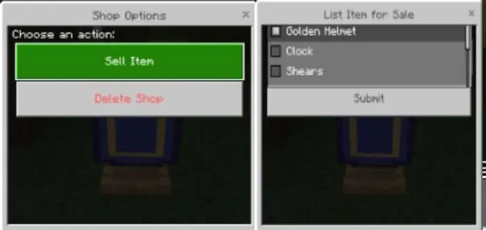 Интерфейс продажи предметов