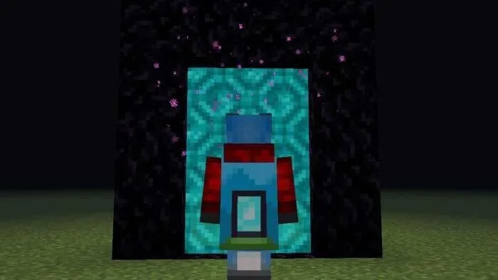 Игрок стоит у портала в Незер