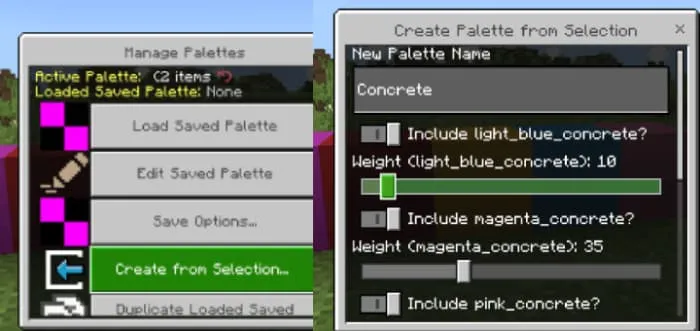 Меню выбора цвета