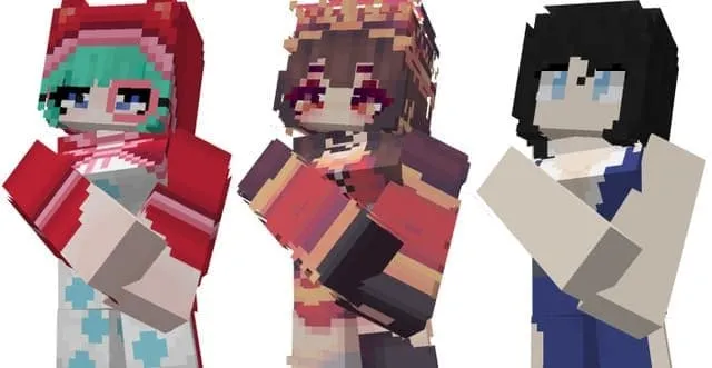 Шугар, Мегумин и Сума стоят рядом в игре