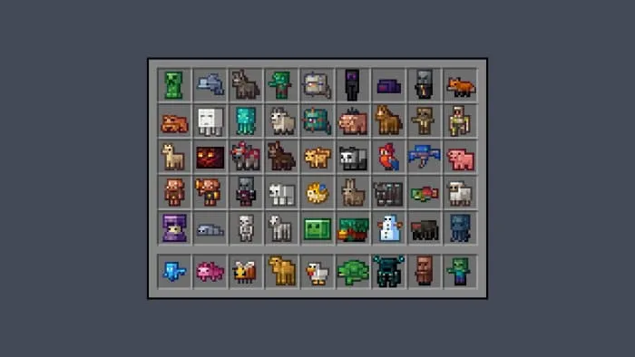 Яйца призыва мобов в виде их пиксельных фигур