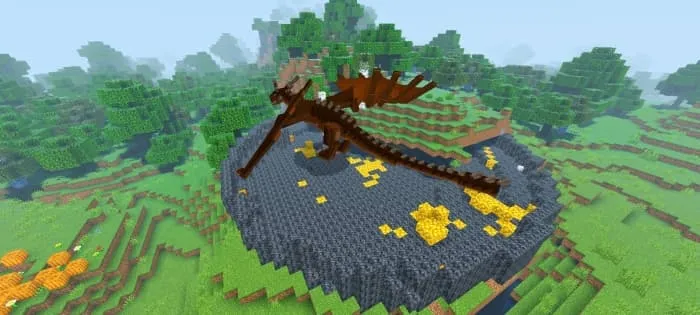 Большой огненный дракон в своем гнезде