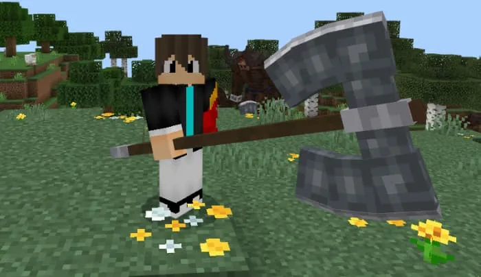 Огромный каменный топор в руке игрока