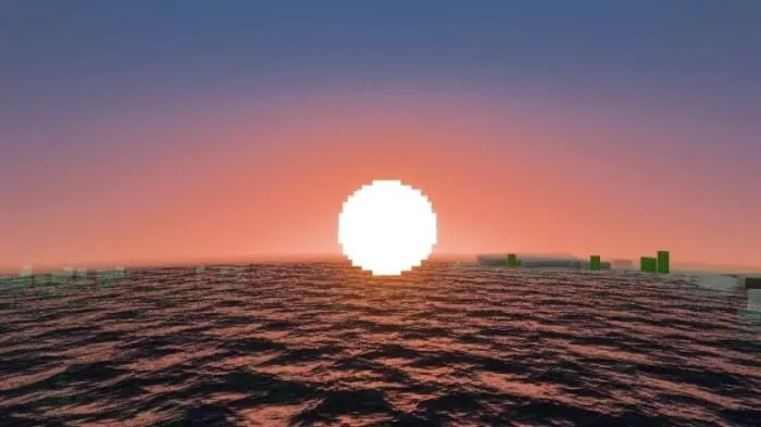 Красный закат над темным океаном