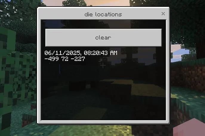 Окно с координатами вашей последней смерти