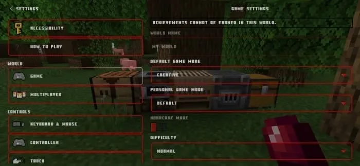 Настройки игры в уникальном красном стиле