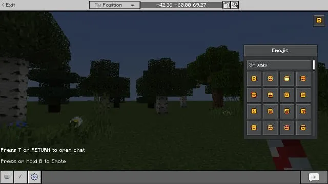 Открытое меню эмодзи в чате