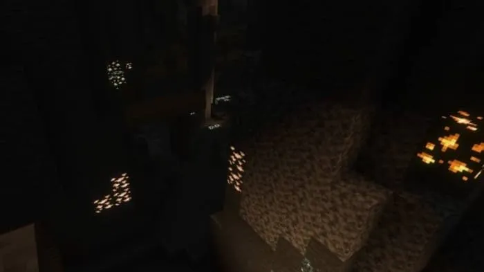 Подсвечивающиеся руды в темной пещере