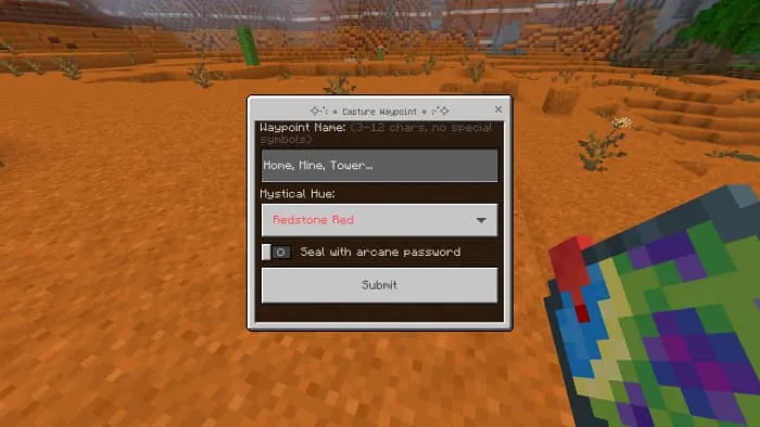 Меню создания точки для перемещения