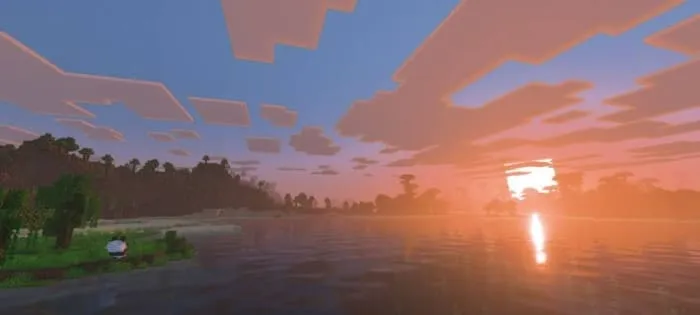 Закат над озером и лесом