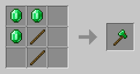 Крафт топора из изумрудов в верстаке