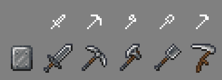 Стальные инструменты и оружие на сером фоне