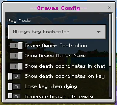 Некоторые параметры для настройки могил и ключей