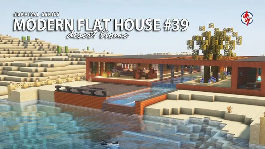 Современный дом в пустыни с пальмами и множеством деталей