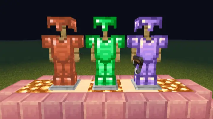 Три сета брони из меди, изумрудов и аметистов