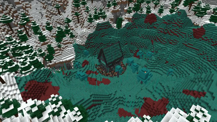 Дом в искажённом лесу с другого ракурса