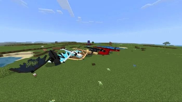 Разные виды драконов на равнине