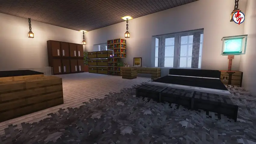 Большая спальня с кроватью и декором